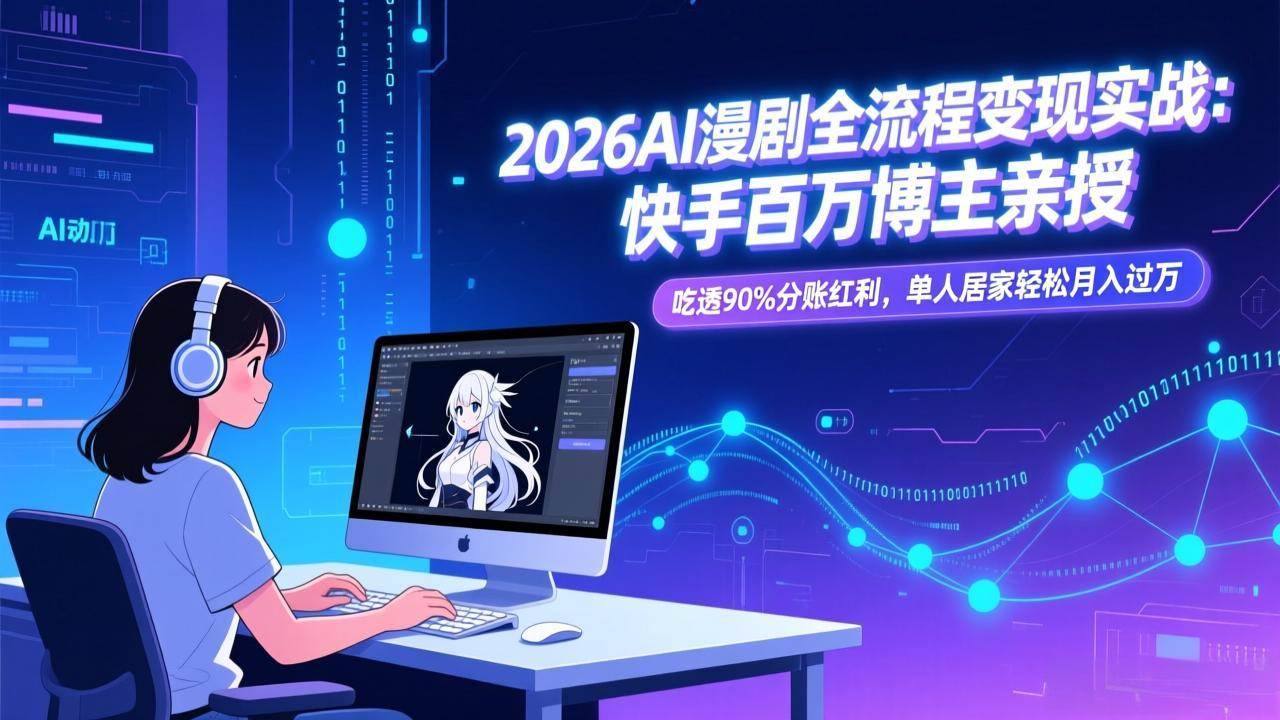 (1.31)2026AI漫剧全流程变现实战：快手百万博主亲授，吃透90%分账红利，单人居家轻松月入过万