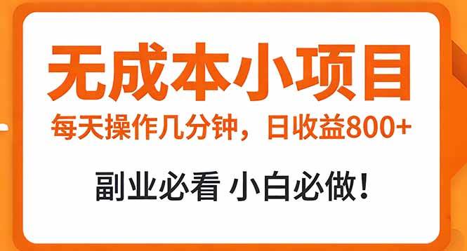 (2.5)无成本小项目 每天操作几分钟，真实日收益800+ 副业必看 小白必做！