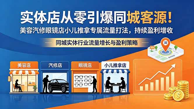 (5.25)实体店从零引爆同城客源！美容汽修眼镜店小儿推拿专属流量打法，持续盈利增收