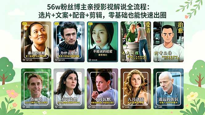 (5.24)56万粉丝博主亲授影视解说全流程：选片+文案+配音+剪辑，零基础也能快速出圈
